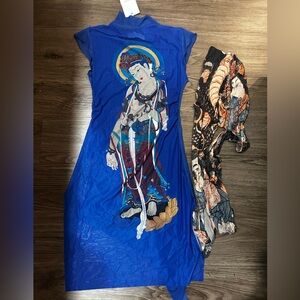 *NEW Blue mesh printed dress and matching tights